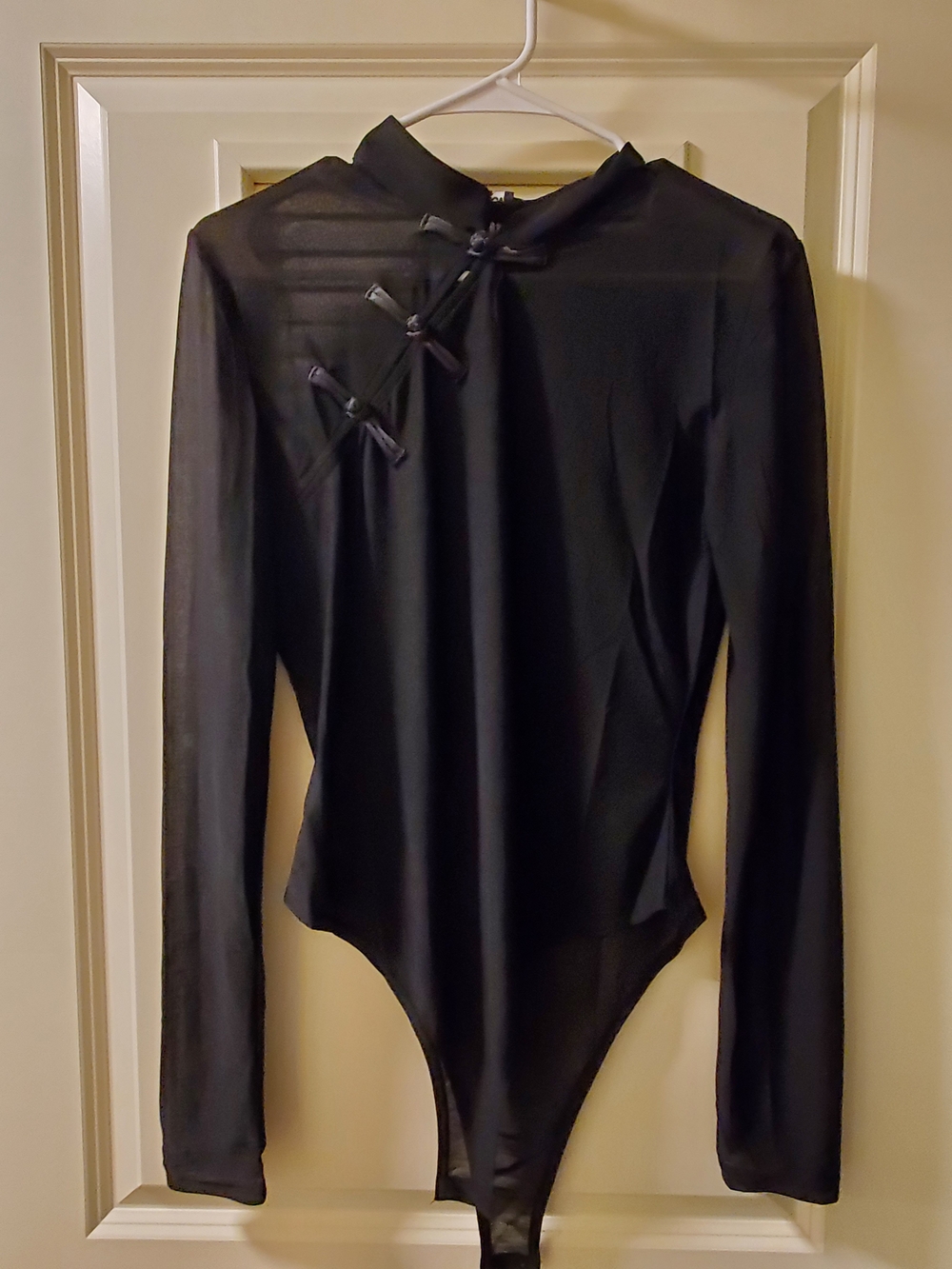 Fashion Nova Black Long Sleeve Mandarin Collar Bodysuit
